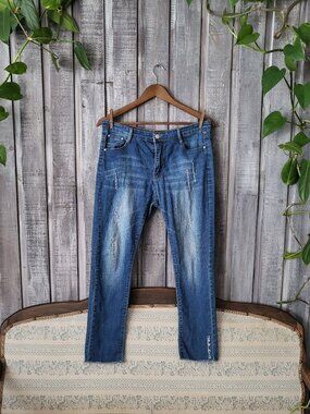 TSBLBL Distressed Stretch Frayed Raw Hem Skinny Jeans Medium Wash Size 10